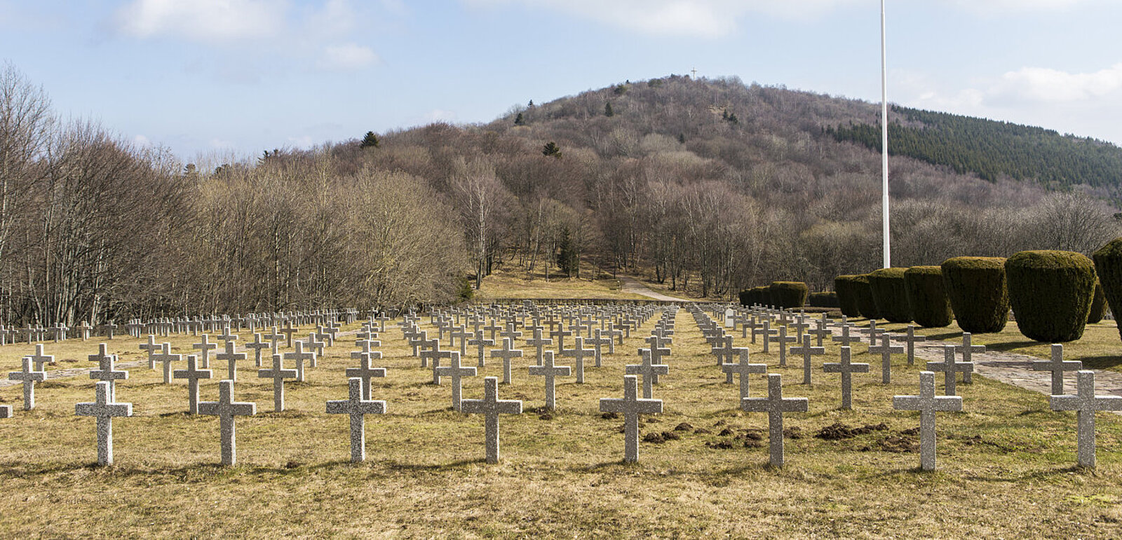 Bedrückender Blick über den Soldatenfriedhof auf dem Hartmannswillerkopf